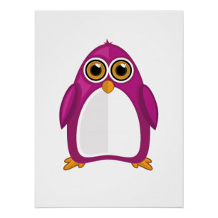 Cute Red Violet Penguin – Kawaii Cartoon Penguin Poster