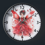 Cute Red Watercolor Fairy Girly Clock<br><div class="desc">Cute Red Watercolor Fairy Girly Kids Girls Wall Clocks features a cute red watercolor fairy with butterflies. Created by Evco Studio www.zazzle.com/store/evcostudio</div>