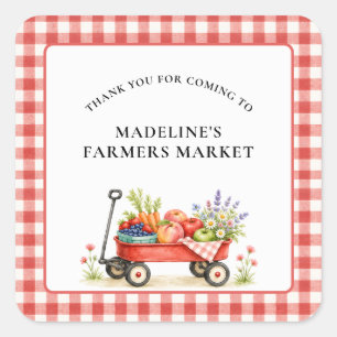 Cute Red Watercolor Farmers Market First Birthday Square Sticker