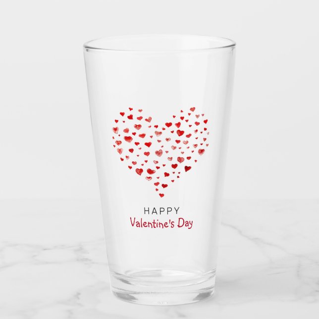 Cute Red Watercolor Hearts Happy Valentine's Day Glass (Front)