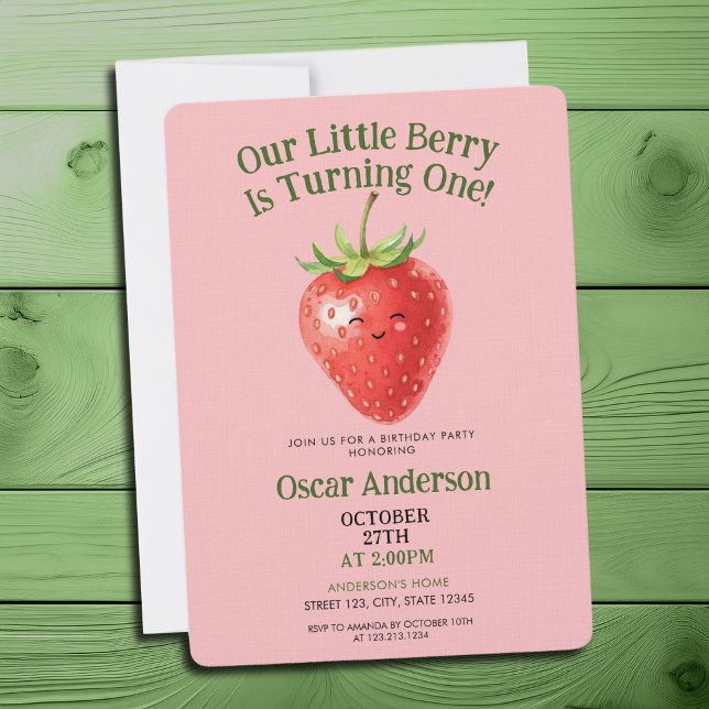 Cute Red Watercolor Strawberry First Birthday Invitation (Creator Uploaded)