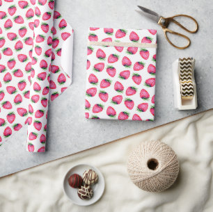 Cute Red Watercolor Strawberry Wrapping Paper