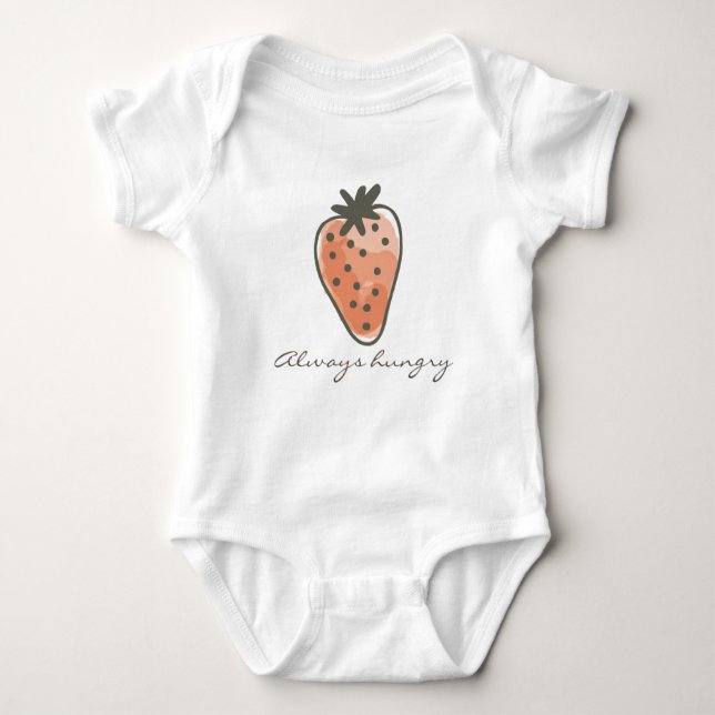 CUTE  RED WATERCOLOUR STRAWBERRIES always hungry Baby Bodysuit (Front)