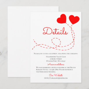 Cute Red Wedding Details Hearts Balloon Directions Invitation