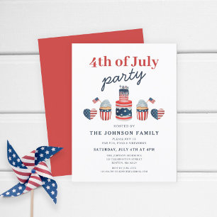 Cute Red White And Blue 4th Of July Party Invitation Postcard