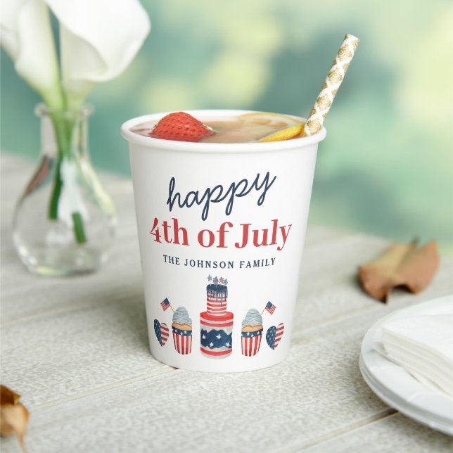Cute Red White And Blue 4th Of July Party Paper Cups (Insitu)