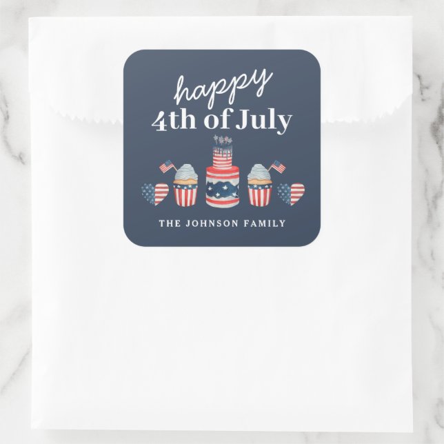 Cute Red White And Blue 4th Of July Party Square Sticker (Bag)