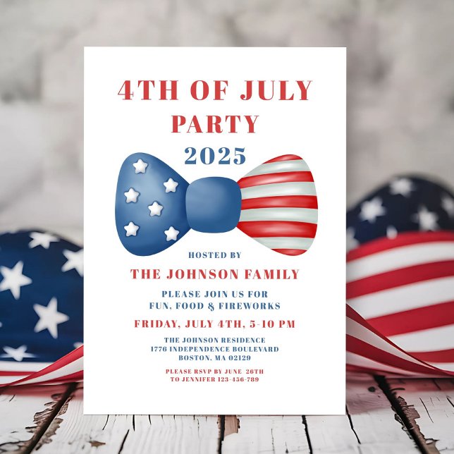 Cute Red, White And Blue Bow 4th Of July Invitation (Cute Red, White And Blue Bow 4th Of July Invitation)