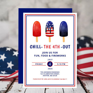 Cute Red White And Blue Popsicle 4th Of July Invitation