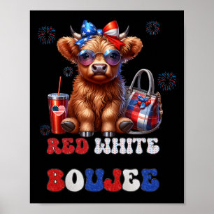 Cute Red White And Boujee Cow 4th Of July Patrioti Poster