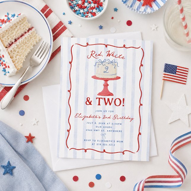 Cute Red, White and Two 2nd Birthday Invitation (Cute Red, White and Two 2nd Birthday Invitation)