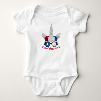 Cute Red White Blue Glitter Unicorn Baby Bodysuit