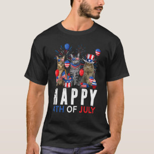 Cute Red White Blue Maine Coon Patriotic Happy 4th T-Shirt