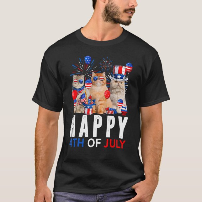 Cute Red White Blue Persian Cat Patriotic Happy 4t T-Shirt (Front)