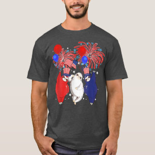 Cute Red White Blue Sloth & Usa Flag Patriotic 4th T-Shirt