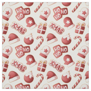 Cute Red White Christmas Cookie Candy Cane Pattern Fabric
