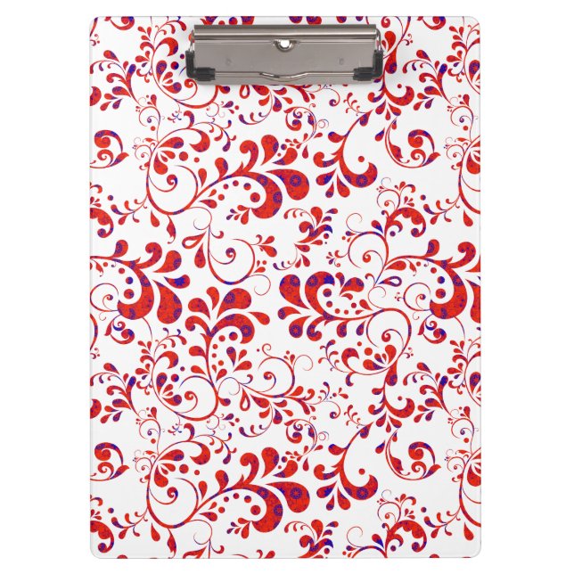 Cute red white floral pattern clipboard (Front)