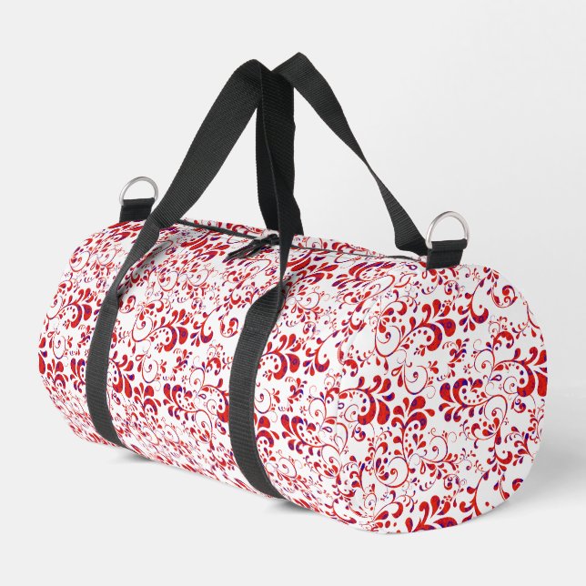 Cute red white floral pattern duffle bag (Left Corner)