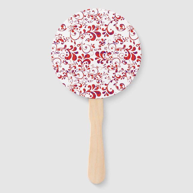Cute red white floral pattern hand fan (Front)