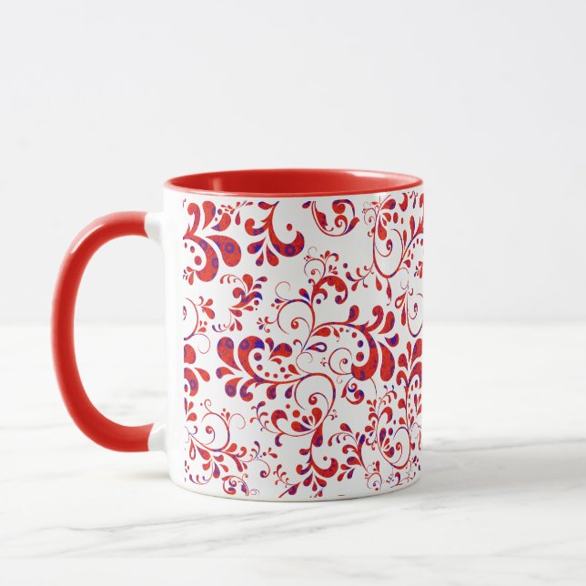 Cute red white floral pattern mug (Left)