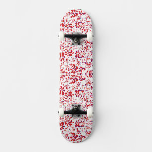 Cute red white floral pattern skateboard