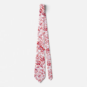 Cute red white floral pattern tie