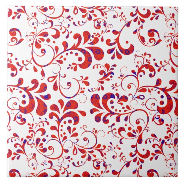 Cute red white floral pattern tile (Front)
