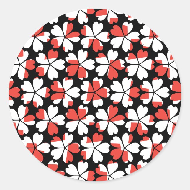 Cute red white flowers patterns classic round sticker (Front)