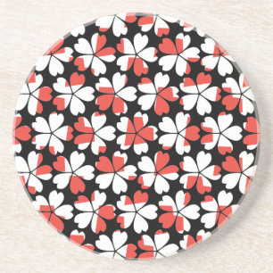 Cute red white flowers patterns coaster