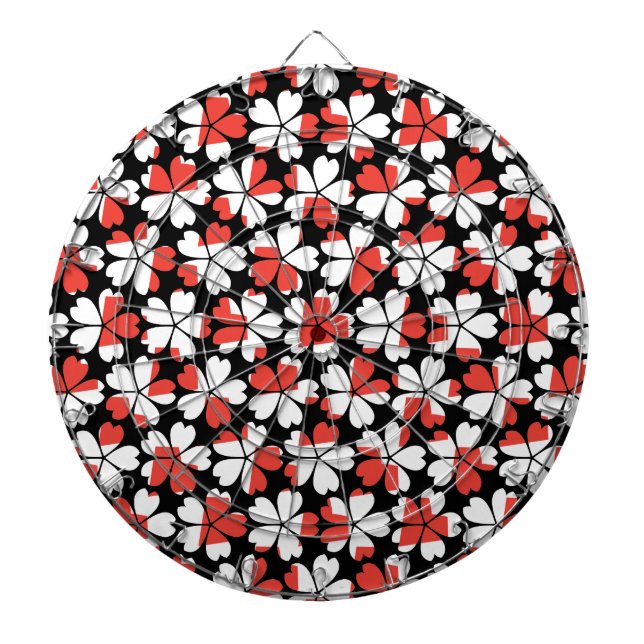 Cute red white flowers patterns dartboard (Front)