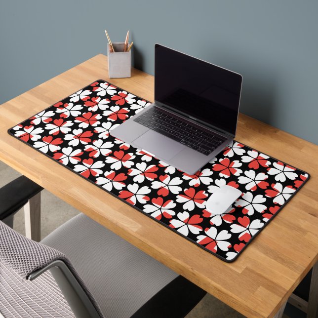 Cute red white flowers patterns desk mat (Office 2)