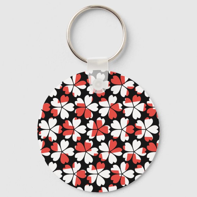 Cute red white flowers patterns key ring (Front)