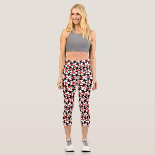 Cute red white flowers patterns light switch cover capri leggings