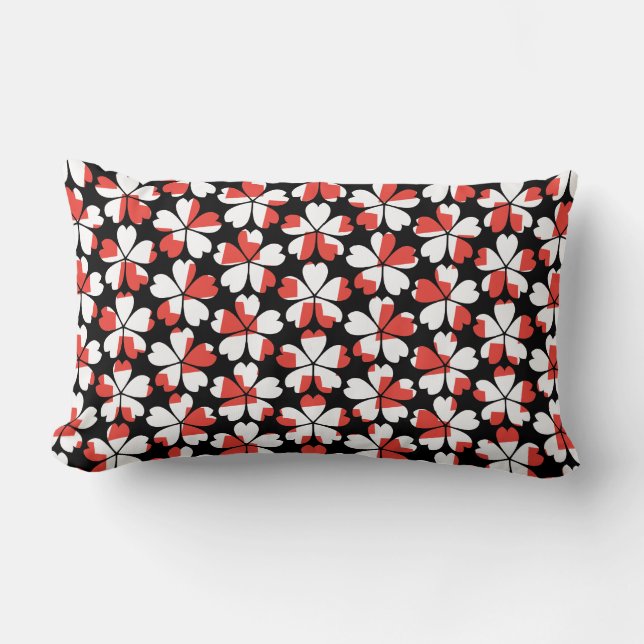 Cute red white flowers patterns lumbar cushion (Front)