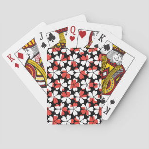 Cute red white flowers patterns playing cards