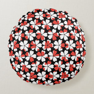 Cute red white flowers patterns round cushion
