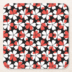Cute red white flowers patterns square paper coaster
