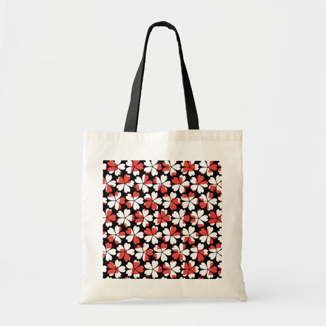 Cute red white flowers patterns tote bag (Front)