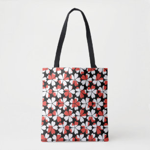Cute red white flowers patterns tote bag