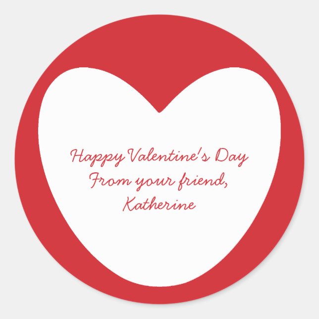 Cute red white heart Valentine's Day classroom Classic Round Sticker (Front)