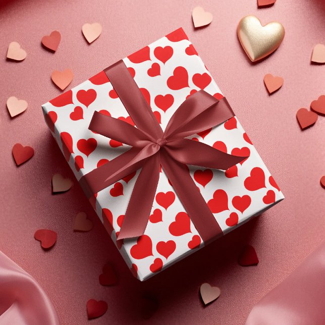 Cute Red & White Heart Valentines Wrapping Wrapping Paper Sheet (Creator Uploaded)