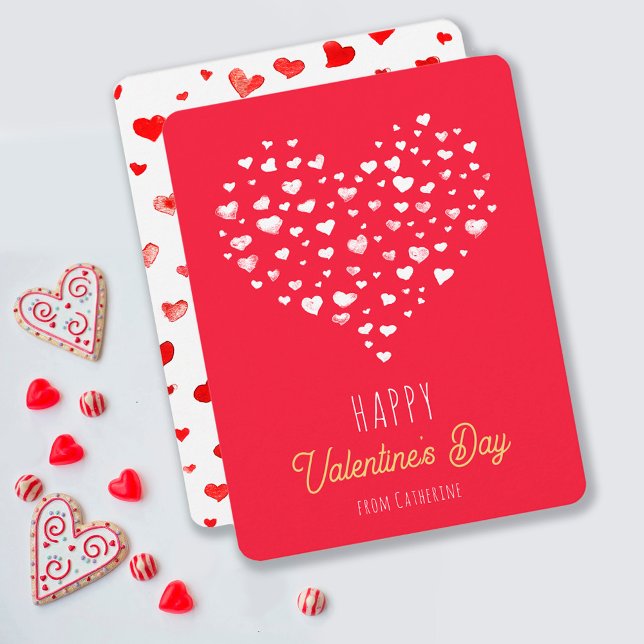 Cute Red White Hearts Happy Valentine's day   Card (Creator Uploaded)