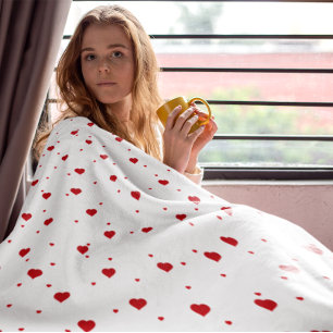 Cute Red & White Hearts Seamless Pattern Fleece Blanket