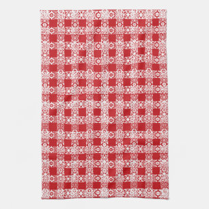 Cute red white lace grid vintage plaid pattern tea towel