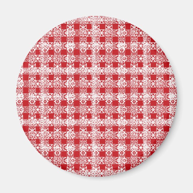 Cute red white lace plaid vintage farmhouse magnet (Front)