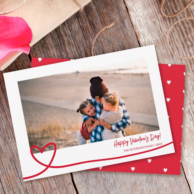 Cute red white line heart photo valentine day holiday card (Creator Uploaded)