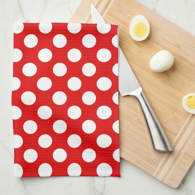 cute red white polka dot pattern tea towel (Quarter Fold)