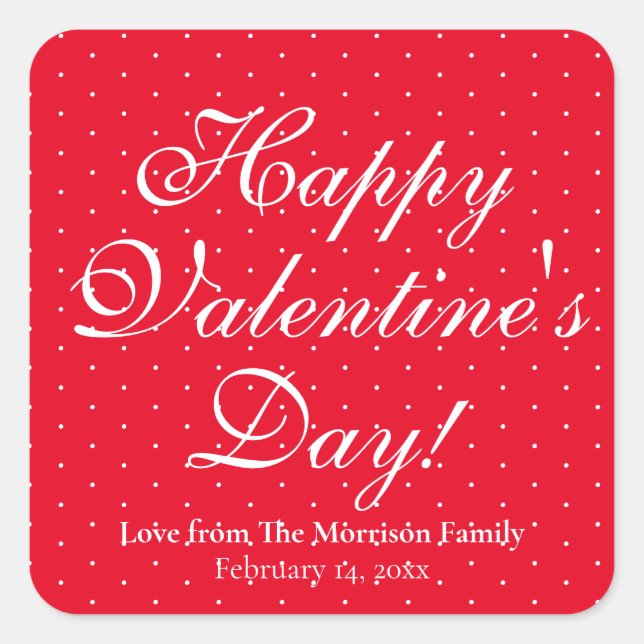 Cute red white polka dots custom Valentine's Day Square Sticker (Front)