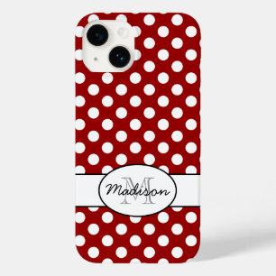 Cute Red White polka dots retro pattern Monogram Case-Mate iPhone 14 Case