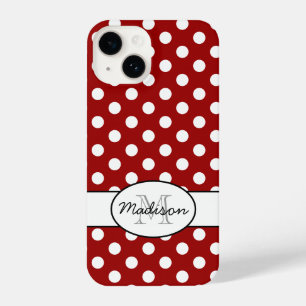 Cute Red White polka dots retro pattern Monogram iPhone 14 Case